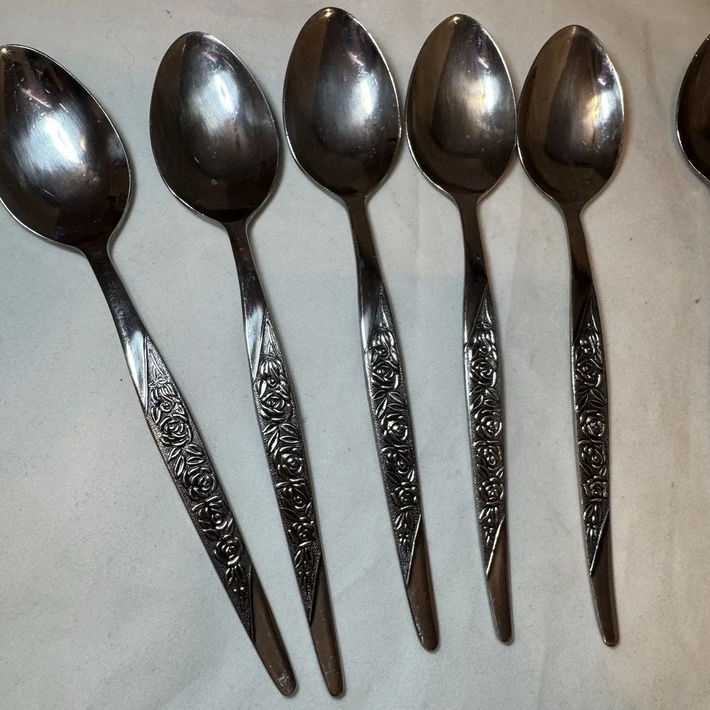 National CARESS Nasco ROSEVINE Floral Stainless Flatware Set‎ Of 18 **Read**